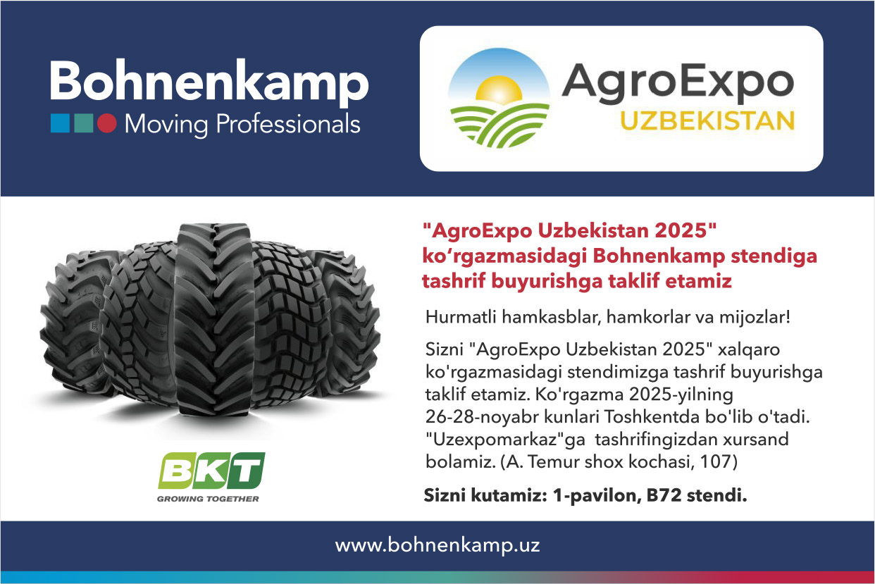 "AgroExpo Uzbekistan 2025" ko‘rgazmasidagi Bohnenkamp stendiga tashrif buyurishga taklif etamiz